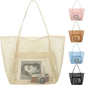 가족 여행 휴가 크루즈 필수품을 위한 팸마트 메시 비치백 지퍼 포켓이 있는 대형 비치 토트백 장난감 풀백