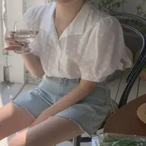 [SBD] 시스루 블라우스 프릴블라우스 반팔블라우스 퍼프소매