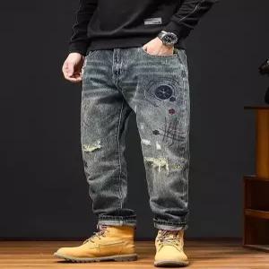 남사친 빈티지 가을 겨울 패치 배기바지 트렌디 찢어진 청바지 배기핏 붐 아이템 HT4