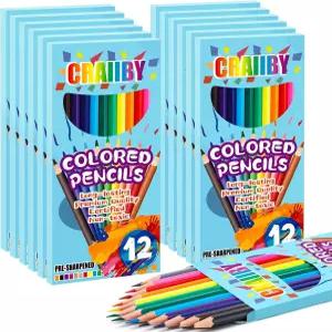크레이비 프리미엄 컬러 연필 소프트 코어 288 카운트24팩 12가지 색상 미리 연마된 벌크 신학기 용품 교실