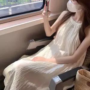 바닷가 드레스 내추럴 셔링 홀터넥 나시 원피스