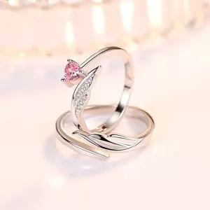 모던 심플 핑크 스완 날개 지르코니아 커플링 쌍반지
