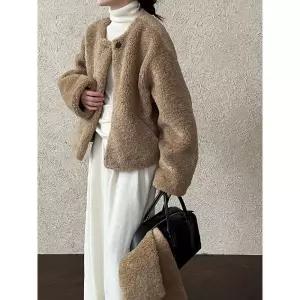 여성패션 모피 코트 퍼 일체형 램스울 겨울 머플러 보온 뽀글이상의 DL4