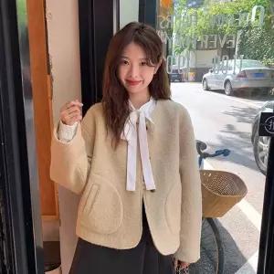 여성패션 모피 코트 륙소단 쇼트 마끈 뽀글이 추동 양털 상의 DL4