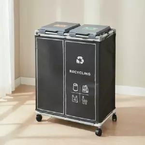 가정용 2단 분리수거함 덮개형 재활용 쓰레기통 오픈수납 정리함
