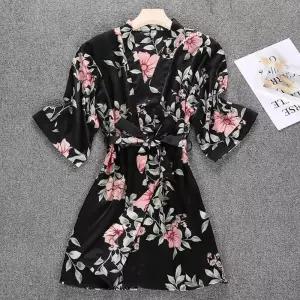 여성 실크 골프가운 플라워 샤워로브