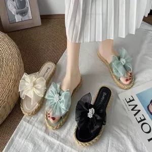여자 예쁜 진주 리본 포인트 러블리 여름 슬리퍼 여자슬리퍼 털슬리퍼