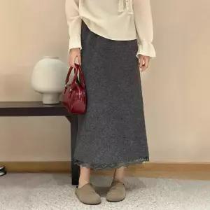 치마 롱 니트 추동 일자 레이스 여성패션 쉬폰 힙업 DL4