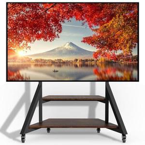 65~100인치 휠 선반이 있는 unho 모바일 TV 바닥 스탠드 최대 220파운드 대형 LCD/LED 평면 곡면 스크린, 조절 가능한 높이 마운트 VESA 800x600mm, 침실용