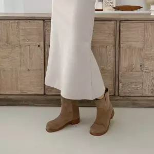 어글리 둥근코 스티치 일자핏 고리장식 앵클부츠 4fY