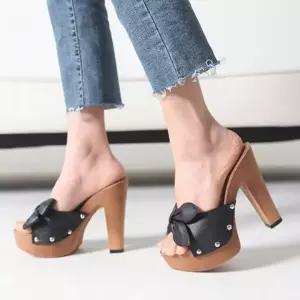 국내생산 리본 장식 스터드 가보시 뮬 슬리퍼 킬힐Y