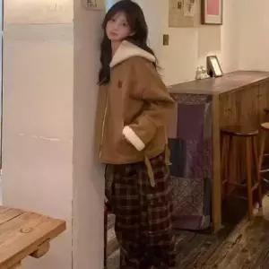 여자 빈티지 겨울 데일룩 자켓 가죽 스웨이드 일체형 코트 키높이 캐시미어 세일러카라 점퍼 상의 DAOL4