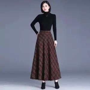 치마 여사친 모직 가을 동계 트렌디 아이템 플리츠 체크 슬림핏 도톰한 A라인 HT4