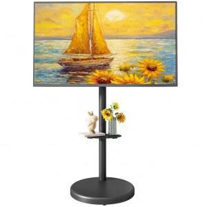 37-86인치 TV용 높이 조절 가능한 롤링 TV 스탠드, 최대 110파운드, 세로부터 가로까지, 선반 VESA 600x400mm(블랙)의 헤비 듀티 모바일 카트