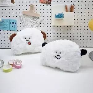 미니 살짝웃음 캐릭터 화이트 파우치