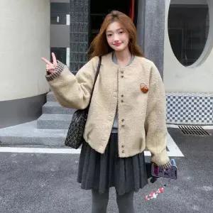 여성용 데일룩 코트 모피 체크 램스울 반 겨울상의 DAOL4