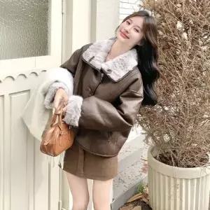 여자 동계 데일룩 코트 모피 램스울 부드럽고 캐주얼한 양면 일체형 쇼트 상의 DAOL4