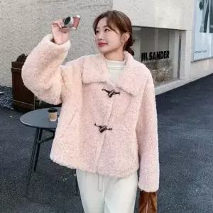 여친 분홍 울 일체형 데일룩 코트 상의 겨 퍼 스웨이드 모피 가죽 DAOL4