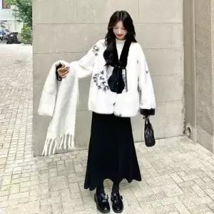 겨울 여성용 데일룩 코트 모피 털가죽 일체형 램스울 그림 털 상의 DAOL4