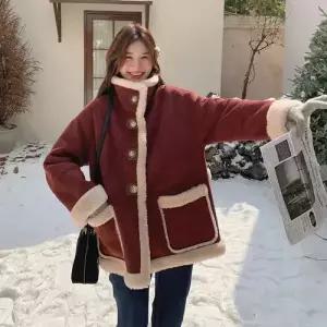 여친 빨강 빈티지 동계 모피 데일룩 코트 키높이 스웨이드 퍼 일체형 DAOL4