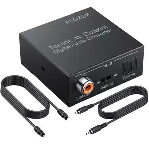 PROZOR 192K 양방향 동축 광 변환기 SPDIF Toslink to 또는 Optical DTS/Dolby-AC3 지원 광케이블 포함