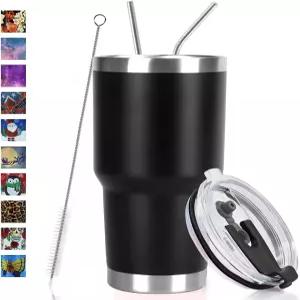 SYACOT 30온스 텀블러 이중 벽 스테인리스 스틸 진공 단열 여행용 머그컵 방수 뚜껑 금속 빨대 및 브러시