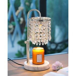 타이머 디머와 전구 3개가 있는 캔들 워머 램프, 높이 조절이 가능한 대리석 베이스가 램프 워머, 병 캔들을 위한 크리스탈 집 난방 선물 홈 룸 장식, 실버