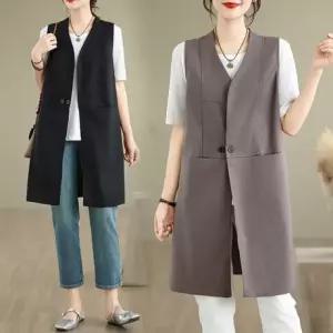 은창]무드 모던 시크 롱 베스트 조끼 여성 봄 가을 겨울 보온 사무실 실내 오버핏 베스트 상의 레이어드