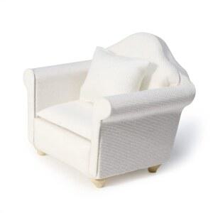 베개가 있는 인형의 집 소파 1 12 스케일 미니어처 팔 의자 거실 가구 나무 천 프레임 싱글 리딩 인공 하우스 룸 장면 장식 (흰색)