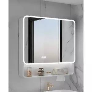 LED 욕실 거울 스마트 플랩 조명 수납 수건 보관장 미용대