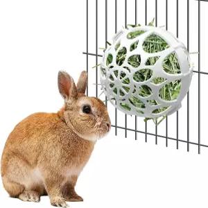 Tfwadmx 토끼 건초 사료 풀 놀이 헤이 볼 씹기 장난감 플라스틱 음식과 프레임 햄스터 거빌 친칠라 기니