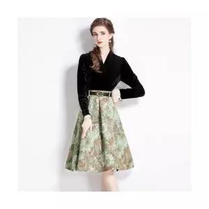 여자 데일리 미니 스커트 빈티지 벨벳 원피스 브이넥 감성 휴가 투피스 자카드 SPO마켓1