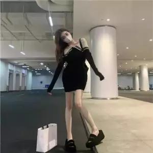 여자 데일리 미니 스커트 일자어깨 긴팔 원피스 의류 가을 퓨어걸 슬림 힙스터 SPO마켓3