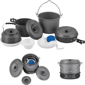 불린 13Pc 캠핑 조리기구 메시 키트 논스틱 백패킹 요리 세트 가족 하이킹용 야외 피크닉 경량 주전자 냄비