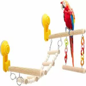 흡입 컵이 있는 우드 윈도우 버드 농어 장난감 경사로 사다리 플랫폼 앵무새 잉꼬 버기 코카티엘 핀치스가