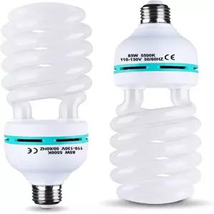 2Pcs 85W 전구 5500K CFL 로아스 일광 나선형 소프트박스 조명 키트 E27/E26 사진 촬영용 소켓 포토박스
