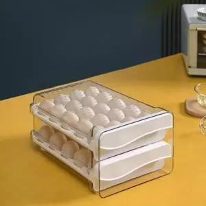 ( )주방 냉장고 계란 케이스 40 칸 2단 보관함 트레이 서랍식 용품 수납 상자 달걀 에그