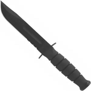 KA-BAR 쇼트 고정 블레이드 나이프 5.25 부분 톱니 클립 포인트 1095 크로반 블랙 파우더 코트 크라톤 핸들