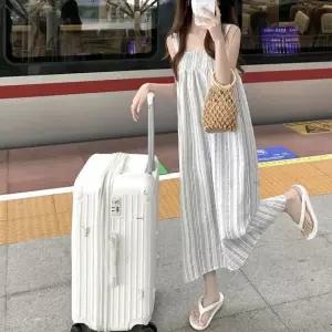 스트라이프 패턴 바캉스 데일리 밴딩 나시 롱원피스