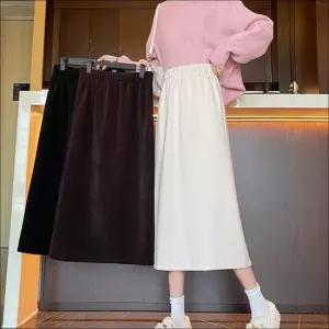 골지 기모 여자 롱 겨울 3컬러 치마 안감 스커트 밴딩