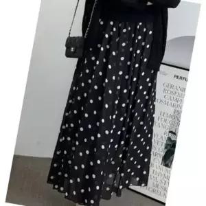 여자 밴딩쉬폰 도트 땡땡이 롱스커트 나들이룩 워크웨