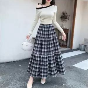 체크 여자 A라인 편한 롱 밴딩치마 캉캉스커트