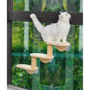 실내 고양이용 3단계 나무 사다리 선반 창문 놀이 관찰용 클라이밍 스텝 반려동물 가구