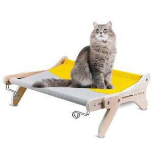 WANOMA 나무 고양이 창문 농어 간편 설치 갈색 목재 클라이머 해먹 좌석 대형 침대