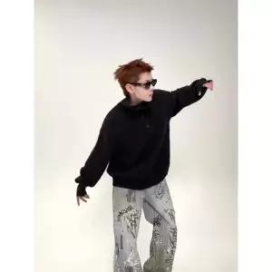 니트 남친 캐주얼룩 칼라넥 터틀넥 커플 장식 카디건 MODU1