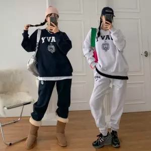 여성 77까지 면 나염 레이어드 맨투맨 조거팬츠 트레이닝 세트 츄리닝 투피스 셋업 -WPST0189- 봄 가을