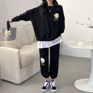 여성 남여공용 플라워 맨투맨 조거팬츠 트레이닝 세트 츄리닝 셋업 -WPST0450- 봄 가을