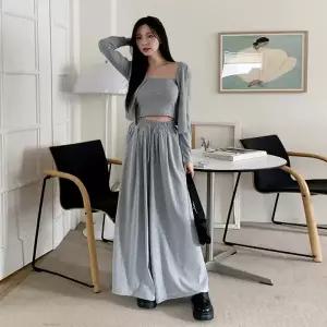 여성 3피스 가디건 나시 와이드 팬츠 세트 트레이닝 츄리닝 셋업 -WPST0253- 봄 가을