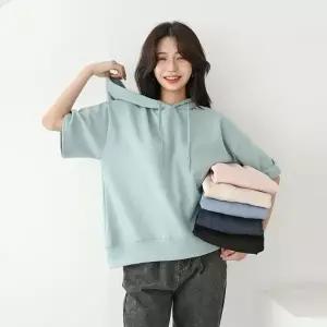 여성 6컬러 면 무지 반팔 후드 티셔츠 -WTS0425- 봄 여름