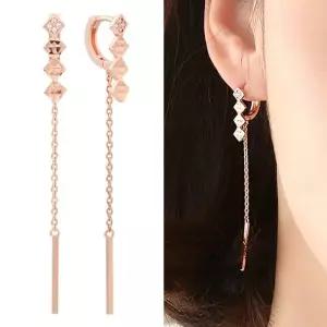 [미니아트]씨에라 14K 금침 로즈골드 컷팅 포인트 체인 드롭 원터치 링 귀걸...